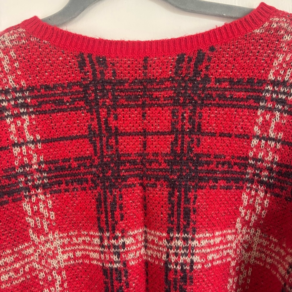 Ann Taylor Red/Black/Camel Plaid Wool Blend Sweater, Size Small - Picture 11 of 13